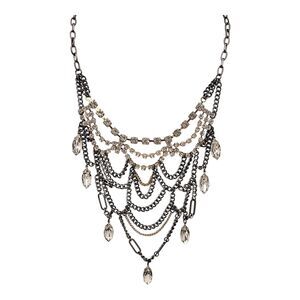 New Boutique Statement Necklace Prong Set Clear Stones Hematite Gold Toned  11X